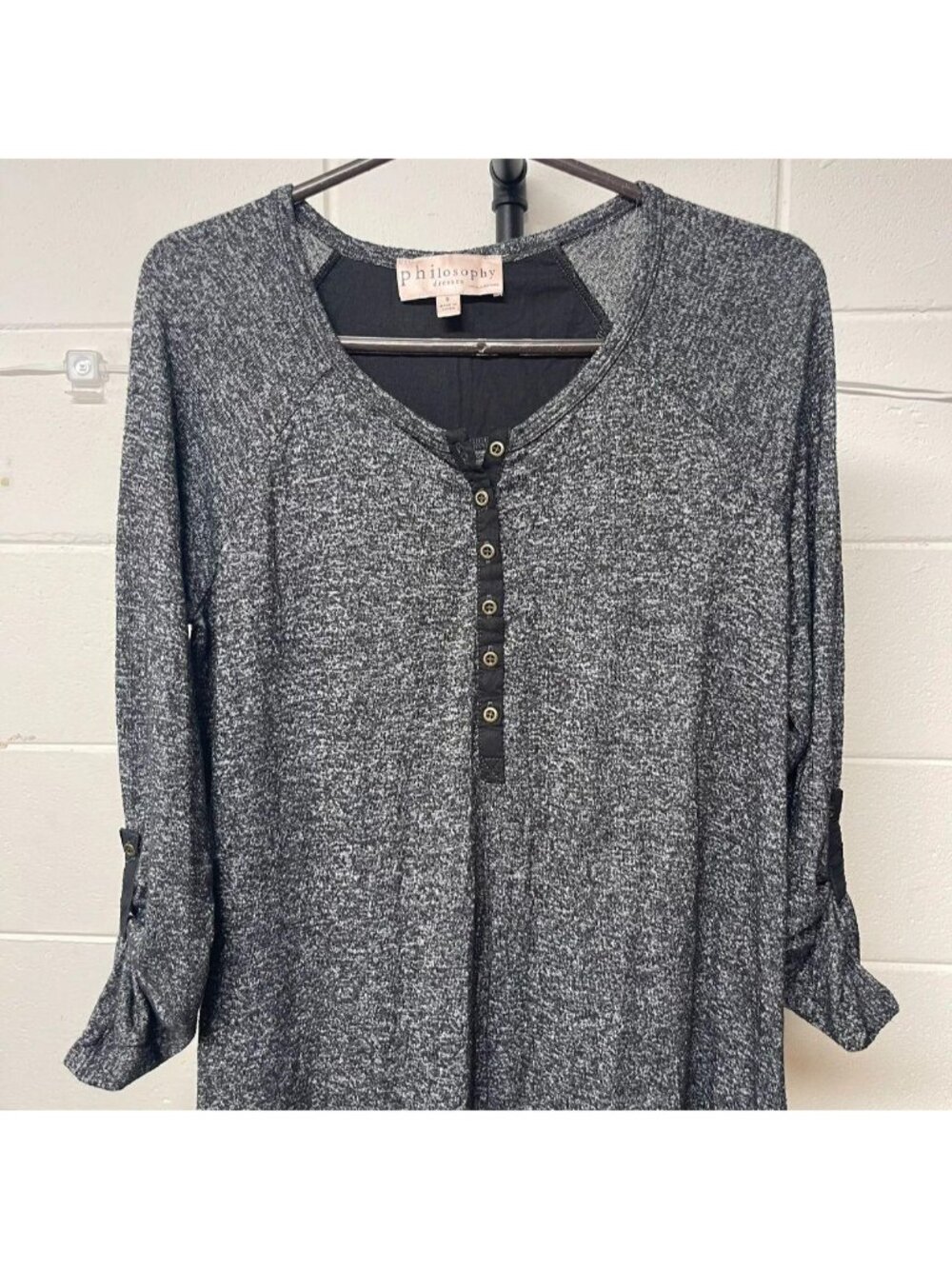 Philosophy Dresses Charcoal Heather Knit Roll-Tab Sleeve Henley Dress Size S - Picture 3 of 8